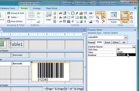 Link the Barcode ActiveX with the Access barcode field