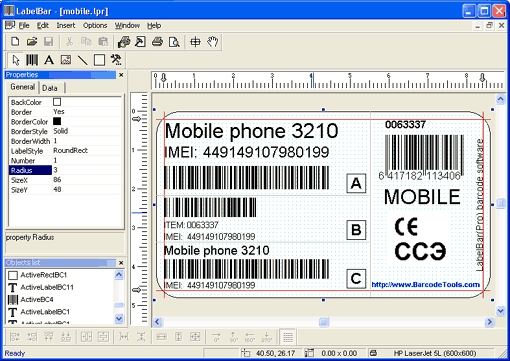 Barcode software. Click here to enlarge picture.